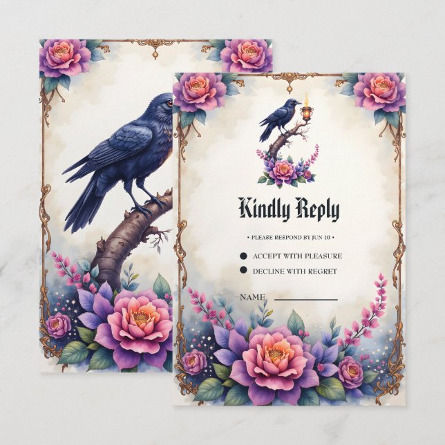 Enchanted Raven Wedding Collection RSVP Card (Front/Back)