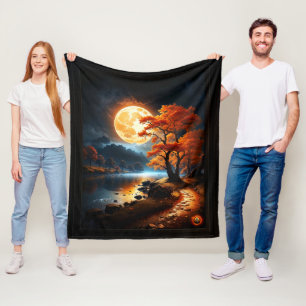 Enchanted Realm Of The Orange Moon by Xzendor7 Fleece Blanket