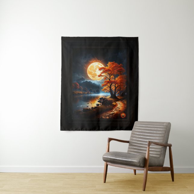 Enchanted Realm Of The Orange Moon by Xzendor7 Tapestry (In Situ)