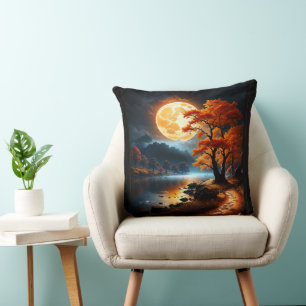 Enchanted Realm Of The Orange Moon by Xzendor7 Throw Pillow