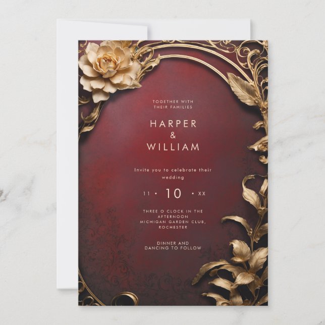 Enchanted red and gold Wedding Invitation (Front)