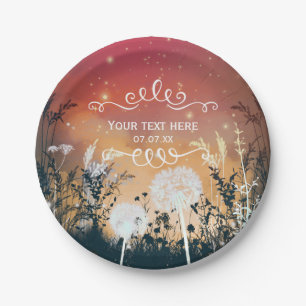 Enchanted Red Evening Sky Stars & Foliage Wedding Paper Plate