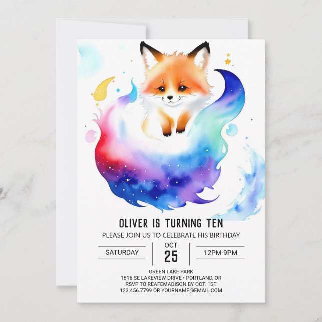 Enchanted Red Fox Tales Birthday Invitation (Front)