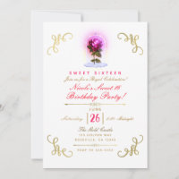 Enchanted Red Rose Floral Gold Sweet 16 Party