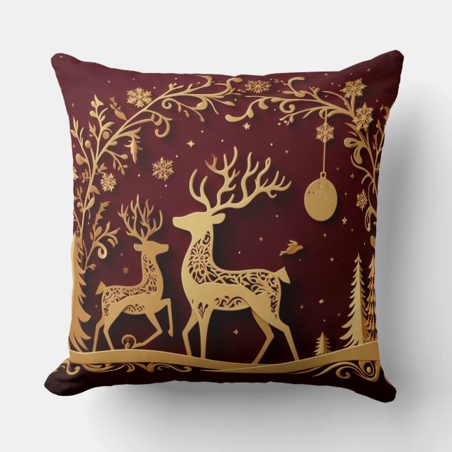 Enchanted Reindeer – Holiday Whimsy Throw Pillow (Front)