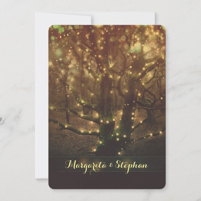 Enchanted romantic forest lights rehearsal dinner invitation (Front)