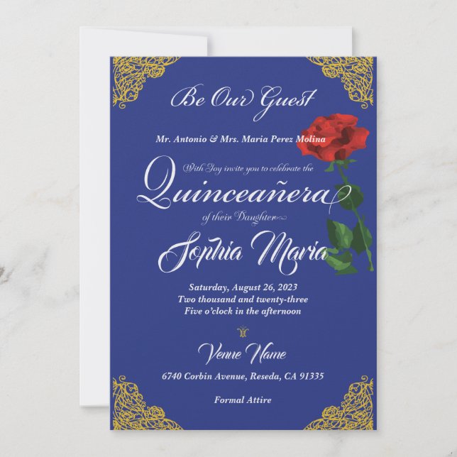 Enchanted Rose Quinceanera Invitation (Front)