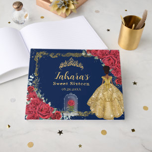 Enchanted Rose Red Floral Black Princess Sweet 16  Guest Book