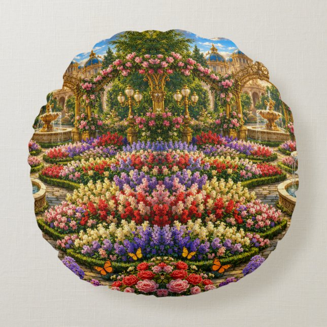 Enchanted Royal Garden  Round Pillow (Front)