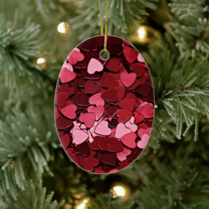 Enchanted Ruby Bliss Heart Confetti Pattern Ceramic Ornament