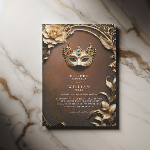 Enchanted rust and gold Masquerade Wedding Invitation
