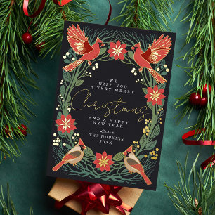 Enchanted Rustic Christmas Cardinals Foil Holiday Card