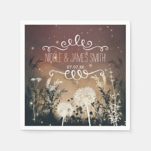 Enchanted Rustic Night Sky Stars & Foliage Wedding Napkin