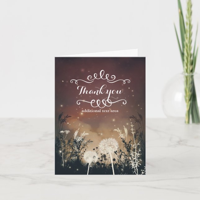 Enchanted Rustic Night Sky Stars & Foliage Wedding Thank You Card (Front)