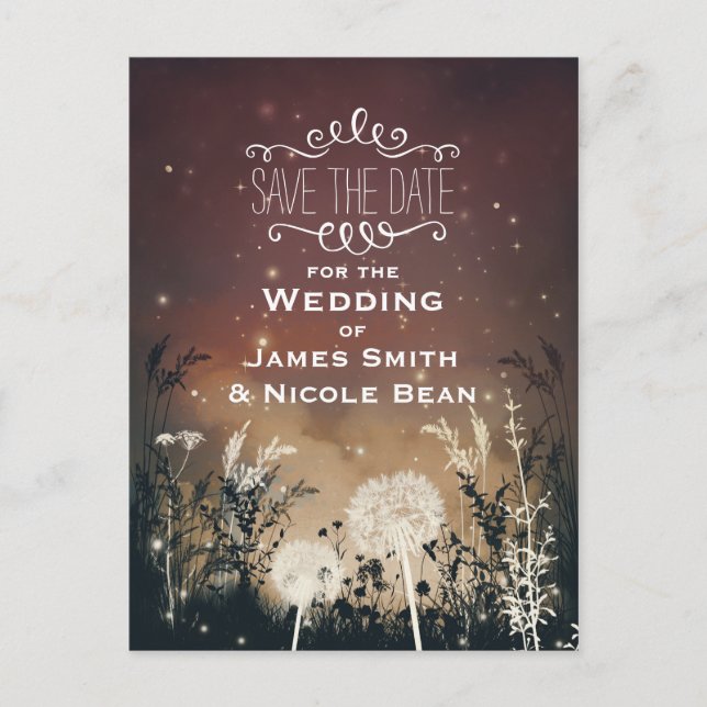 Enchanted Rustic Sky Stars & Foliage Save The Date Announcement Postcard (Front)