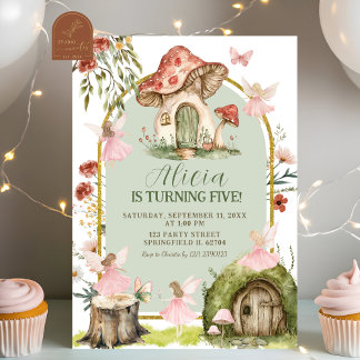 Enchanted Sage Green Forest Fairy Birthday Invitation