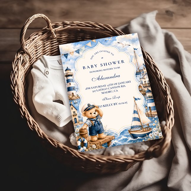 Enchanted Sailor Bear Baby Shower Invitation (Creator Uploaded)