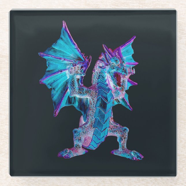 Enchanted Sapphire Blaze Dragon Cosmic Drink  Glass Coaster (Front)