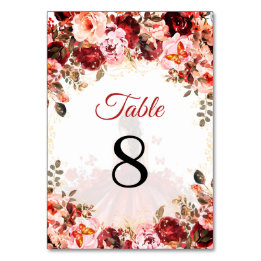 Enchanted Scarlet Gold Princess Quinceañera Table Number