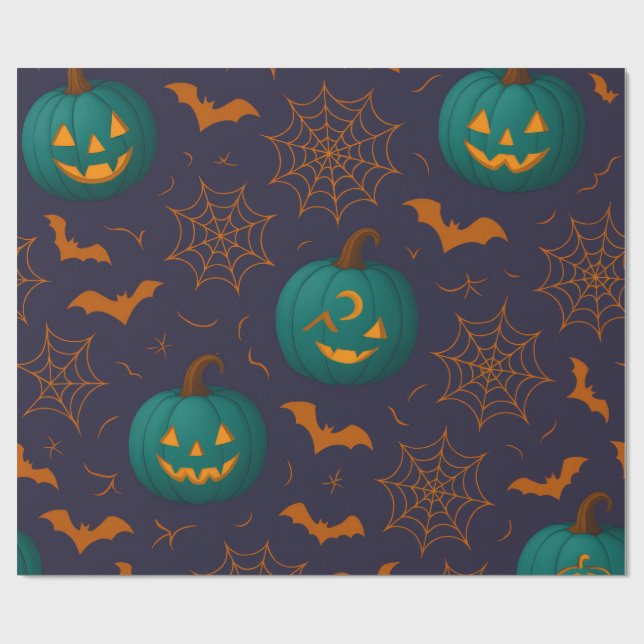 Enchanted Shadows - Teal & Twilight Halloween  Wrapping Paper (Flat)