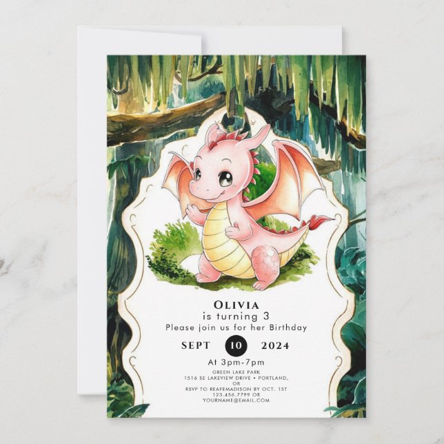 Enchanted Simple Dragon Birthday Invitation (Front)