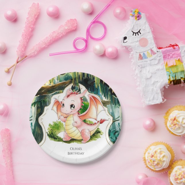 Enchanted Simple Dragon Birthday Paper Plate (Party)