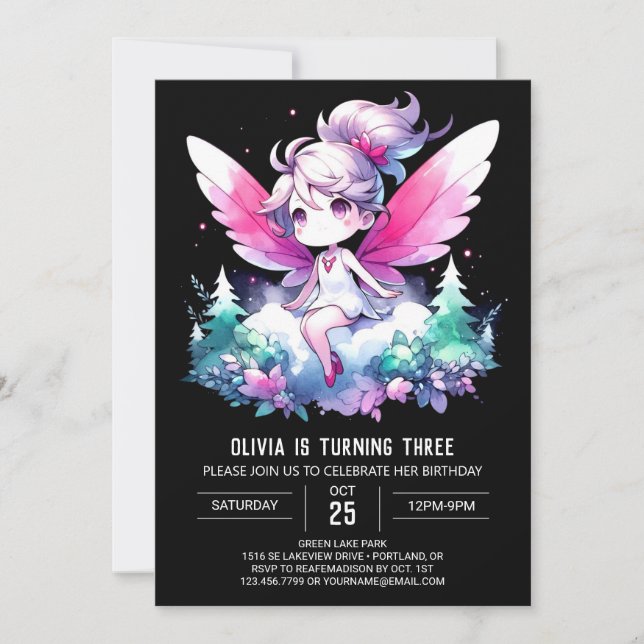 Enchanted Simple Fairy Birthday Invitation (Front)