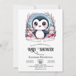 Enchanted Simple Penguin Baby Shower Invitation