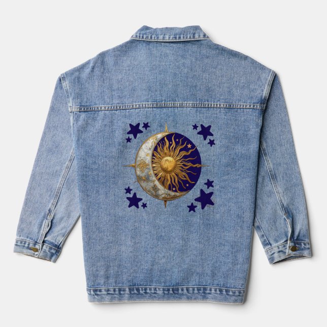 Enchanted Skies Whimsical Celestial Denim Jacket (Back)