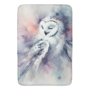 Enchanted Snowy Owl in Watercolor Bath Mat