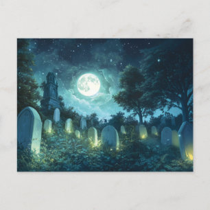 Enchanted spooky cemetery postcard