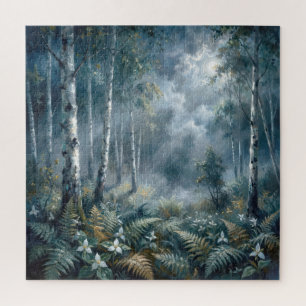 Enchanted Spring Birch Forest in Moonlight Jigsaw Puzzle