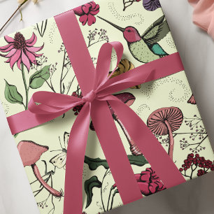 Enchanted Spring Garden Hummingbird Floral Wrapping Paper