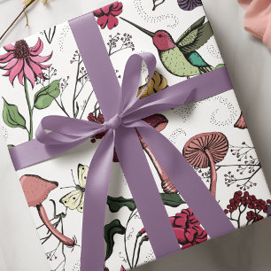 Enchanted Spring Garden Hummingbird Floral Wrapping Paper