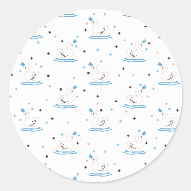 Enchanted Swan Lake Fairy Tale Crowned Swan Classic Round Sticker (Front)