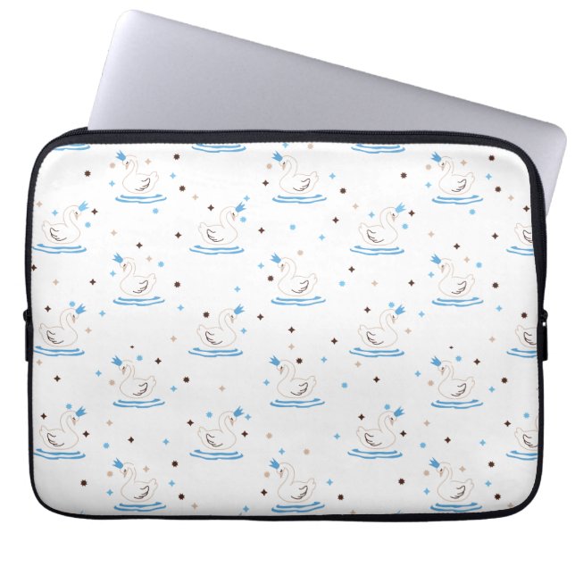 Enchanted Swan Lake Fairy Tale Crowned Swan Laptop Sleeve (Front)