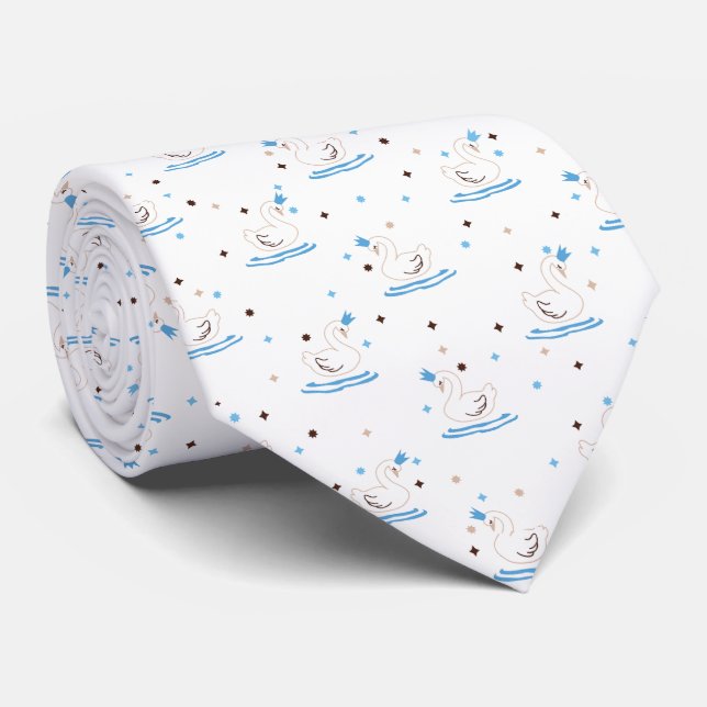 Enchanted Swan Lake Fairy Tale Crowned Swan Tie (Rolled)