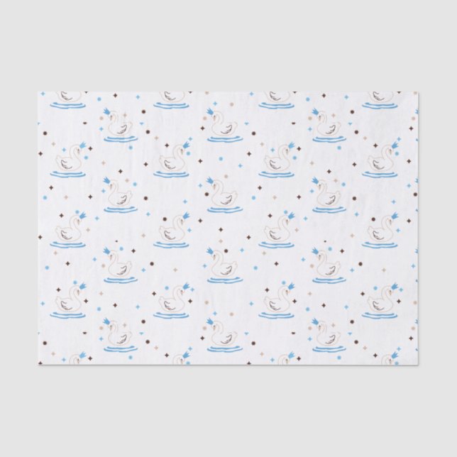Enchanted Swan Lake Fairy Tale Crowned Swan Tissue Paper (Front)
