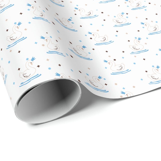 Enchanted Swan Lake Fairy Tale Crowned Swan Wrapping Paper (Roll Corner)