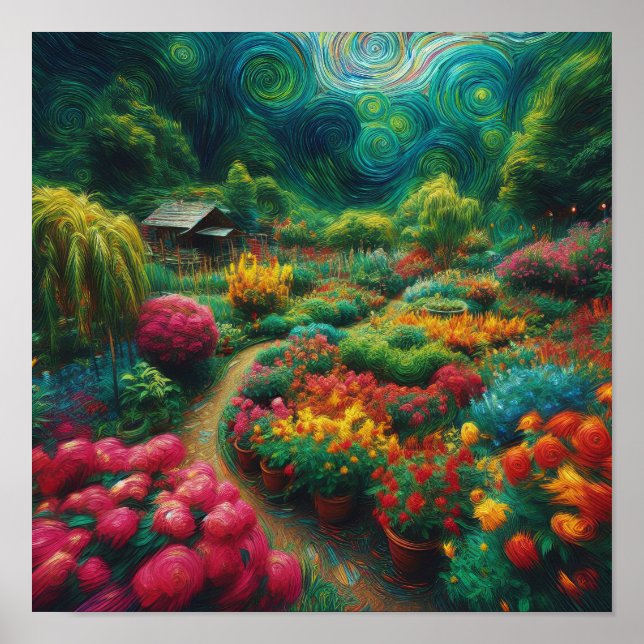 Enchanted Swirls: A Garden of Van Gogh Dreams Poster (Front)