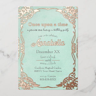 Enchanted Teal Rose Gold Fairy Tale Theme Foil Holiday Card