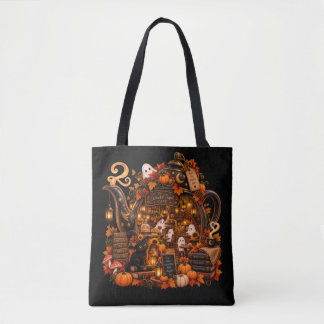 Enchanted Teapot Café Ghost Black Cat Halloweenn Tote Bag