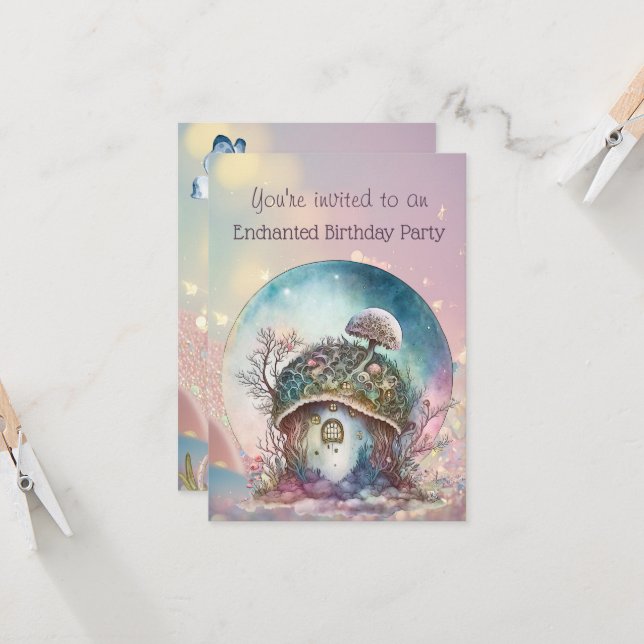 Enchanted Toadstool 3 Year Old Birthday Party Invitation (Front/Back In Situ)