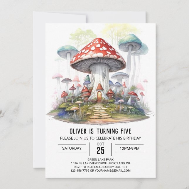 Enchanted Toadstool Adventure Kids Birthday Invitation (Front)