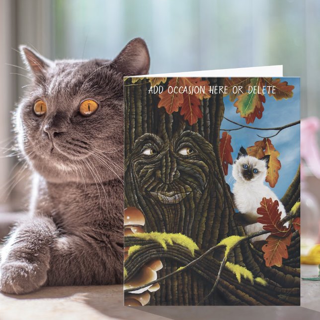 Enchanted Tree Ent Autumn Leaves Siamese Cat  Card (Creator Uploaded)