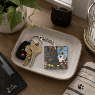 Enchanted Tree Ent Autumn Leaves Siamese Cat Keychain
