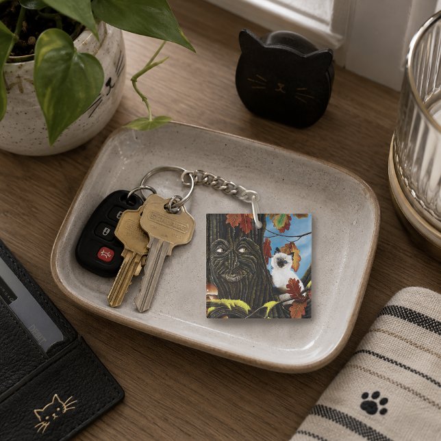 Enchanted Tree Ent Autumn Leaves Siamese Cat Keychain (Creator Uploaded)