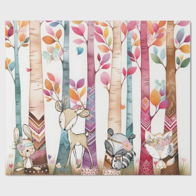 Enchanted Tribal Forest Animals Wrapping Paper (Flat)