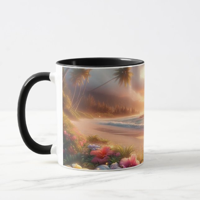 Enchanted Tropical Beach with Magical Hibiscus Mug (Left)
