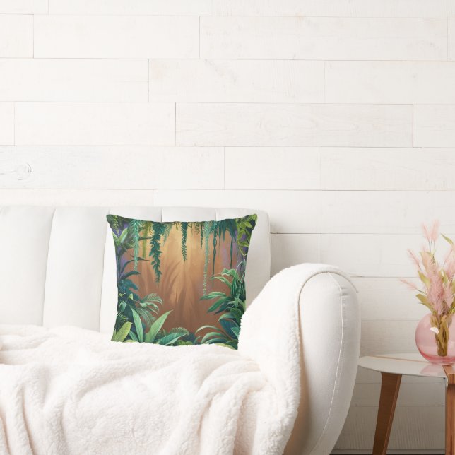 Enchanted Tropical Forest Pathway Throw Pillow (Couch)